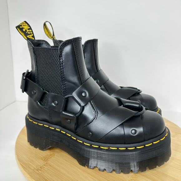 Dr. Martens Shoes - Dr. Martens 2976 Quad Harness Satin Gloss Leather Chlesea Boot Womens Size 5 NEW